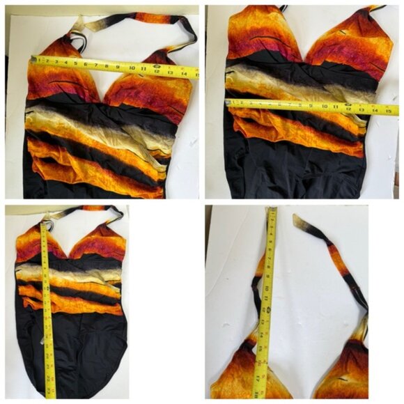 Fantasizer NEW Faux Wrap Halter 1 Piece Swimsuit Gradient Sunset Support Cups 16 - Picture 15 of 16